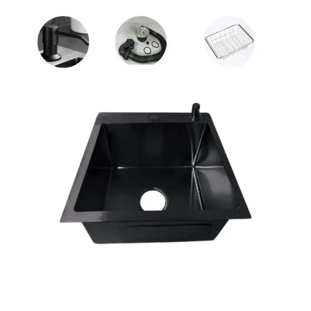Lavadero Cuadrado Premium Negro con Dispensador Integrado y Canastilla Negro