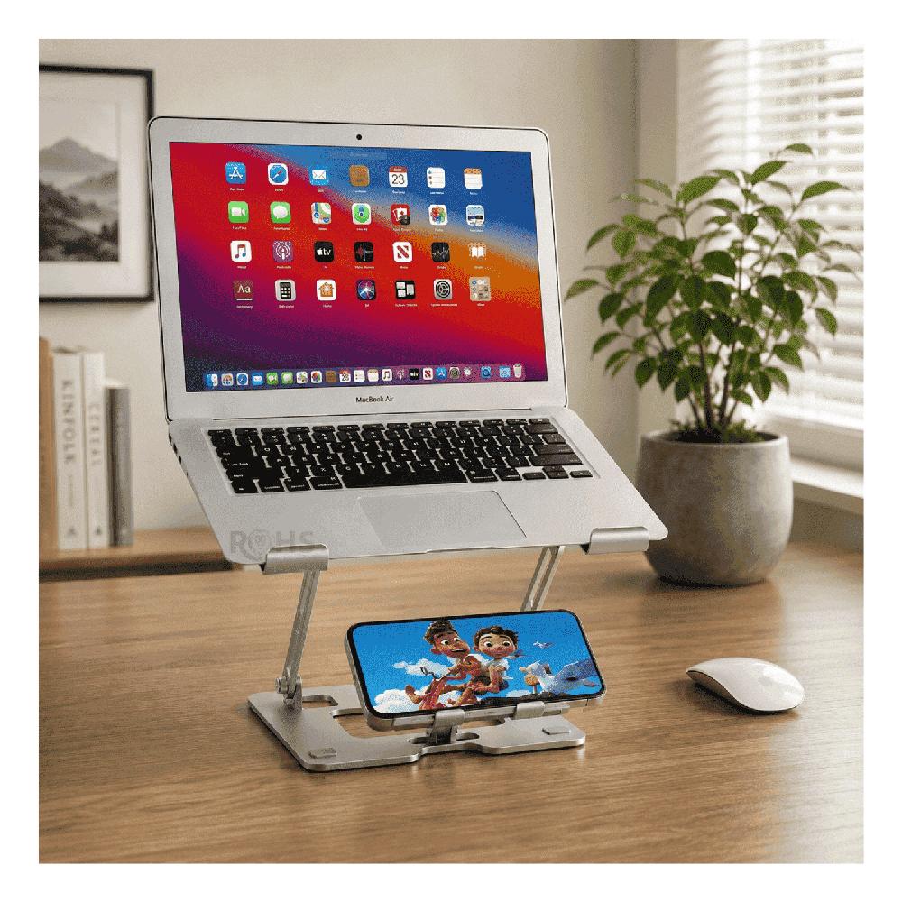 Base 2 En 1 Para Laptop Y Celular De Aluminio Ajustable Compatible Con Equipos De 10 A 17 Pulgadas