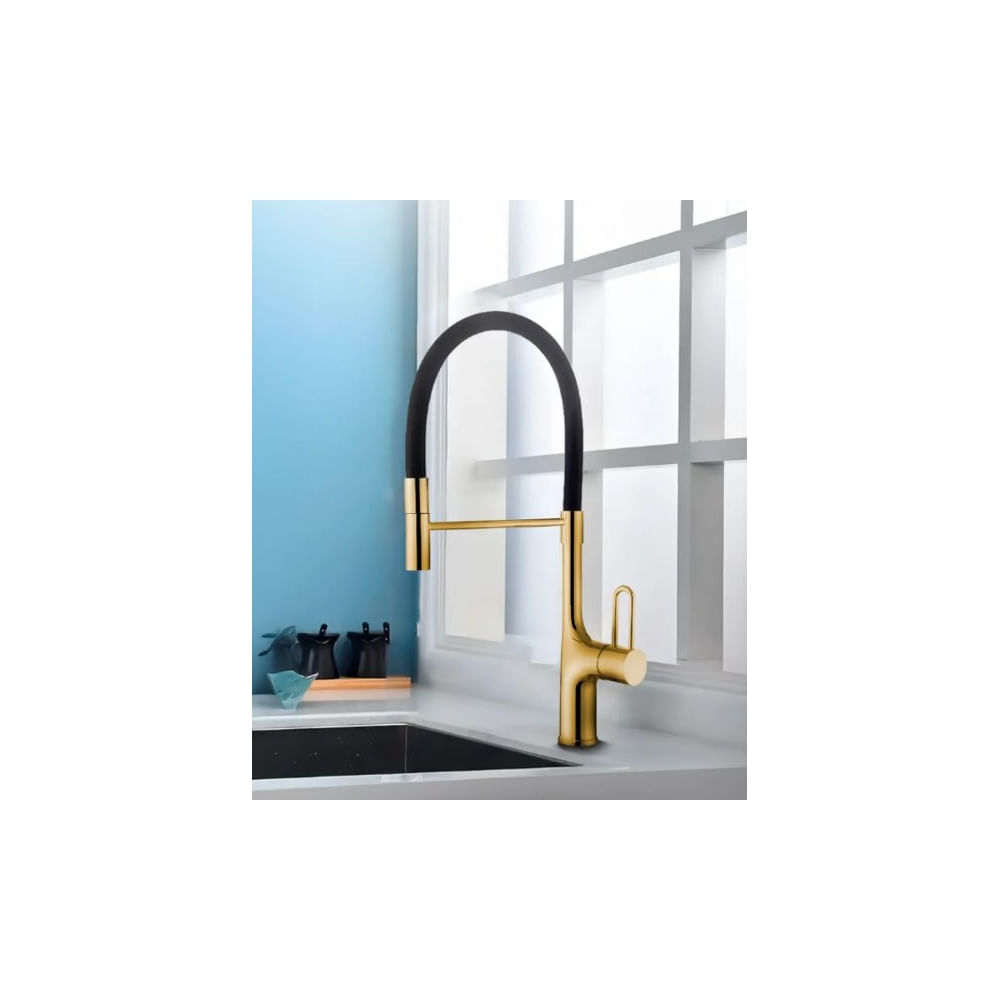 MEZCLADORA MONOCOMANDO DE COCINA AL MUEBLE DALLAS DORADO CON NEGRO Multicolor
