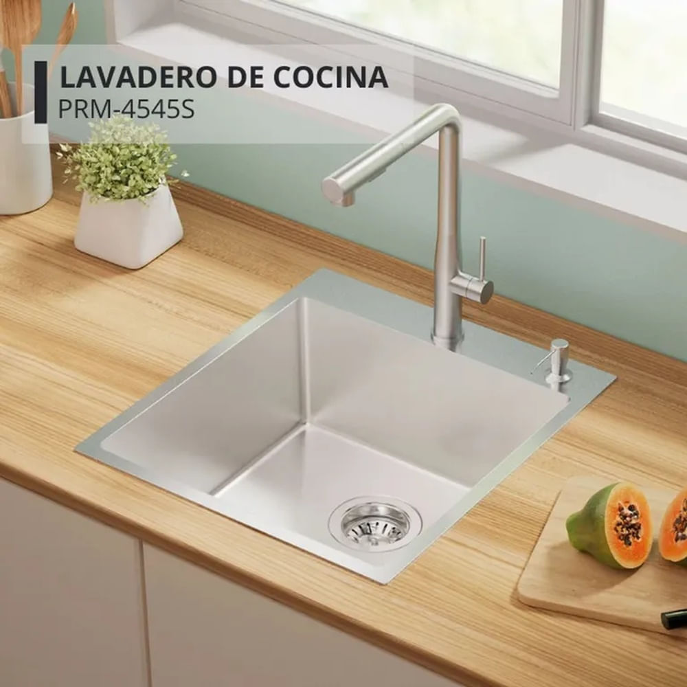 Lavadero Premium Satinado con Dispensador Integrado y Canastilla Acero