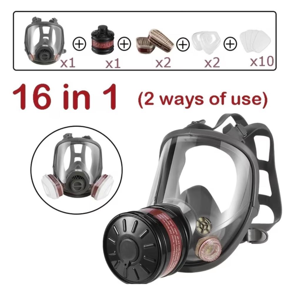 MÁSCARA PARA GAS RESPIRATORIA DE CARA COMPLETA 16 EN 1 SISTEMA 2 EN 1