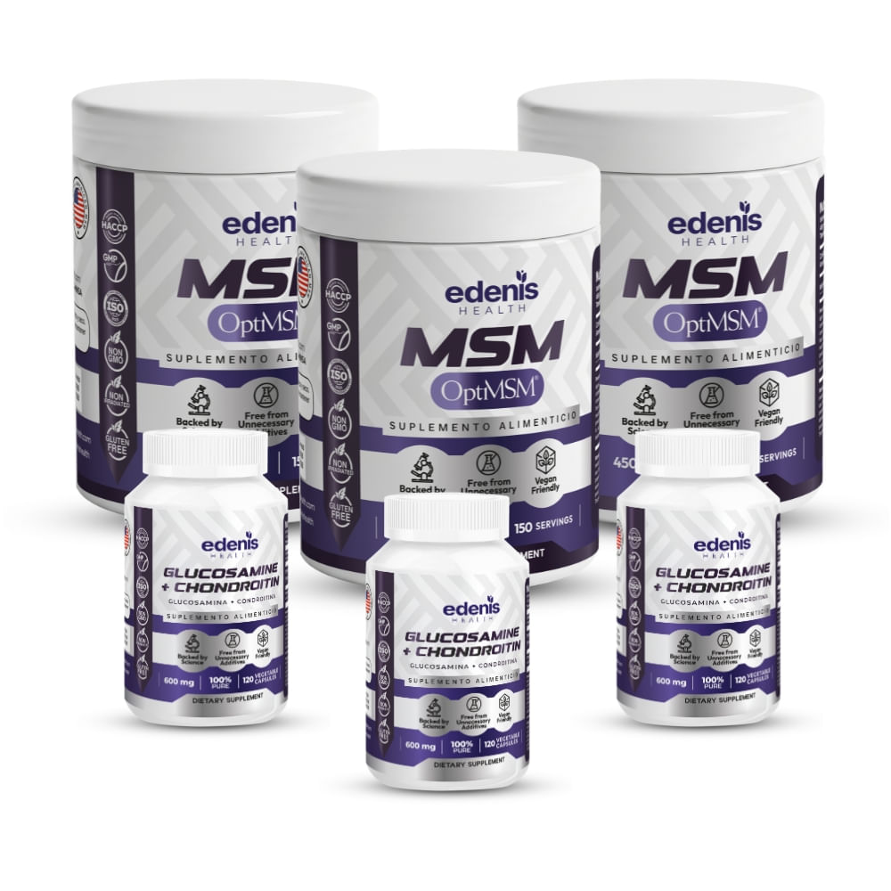 Pack 3 Metilsulfonilmetano MSM Glucosamina Condroitina Edenis Health