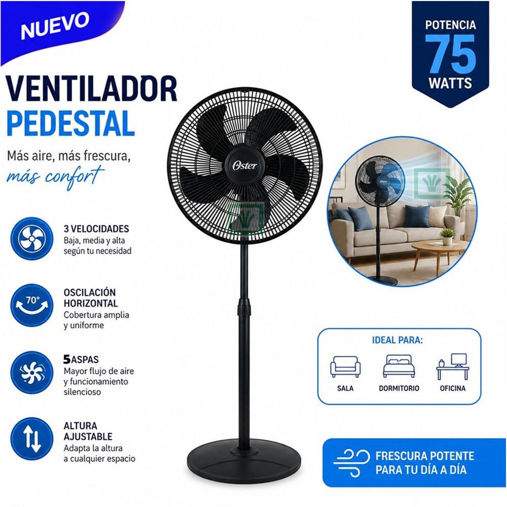 Ventilador Oster de Pedestal 18 pulgadas 75 Watts 3 Velocidades EOSVELIST1631