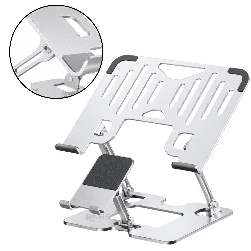 Base 2 En 1 Para Laptop Y Celular De Aluminio Ajustable Compatible Con Equipos De 10 A 17 Pulgadas
