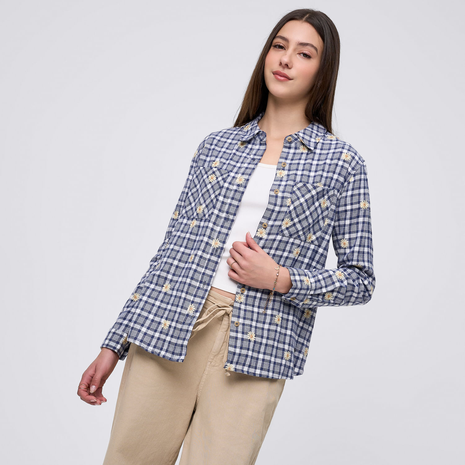 Blusa Mujer Check Amc Manga Larga Cobalto Oscuro S