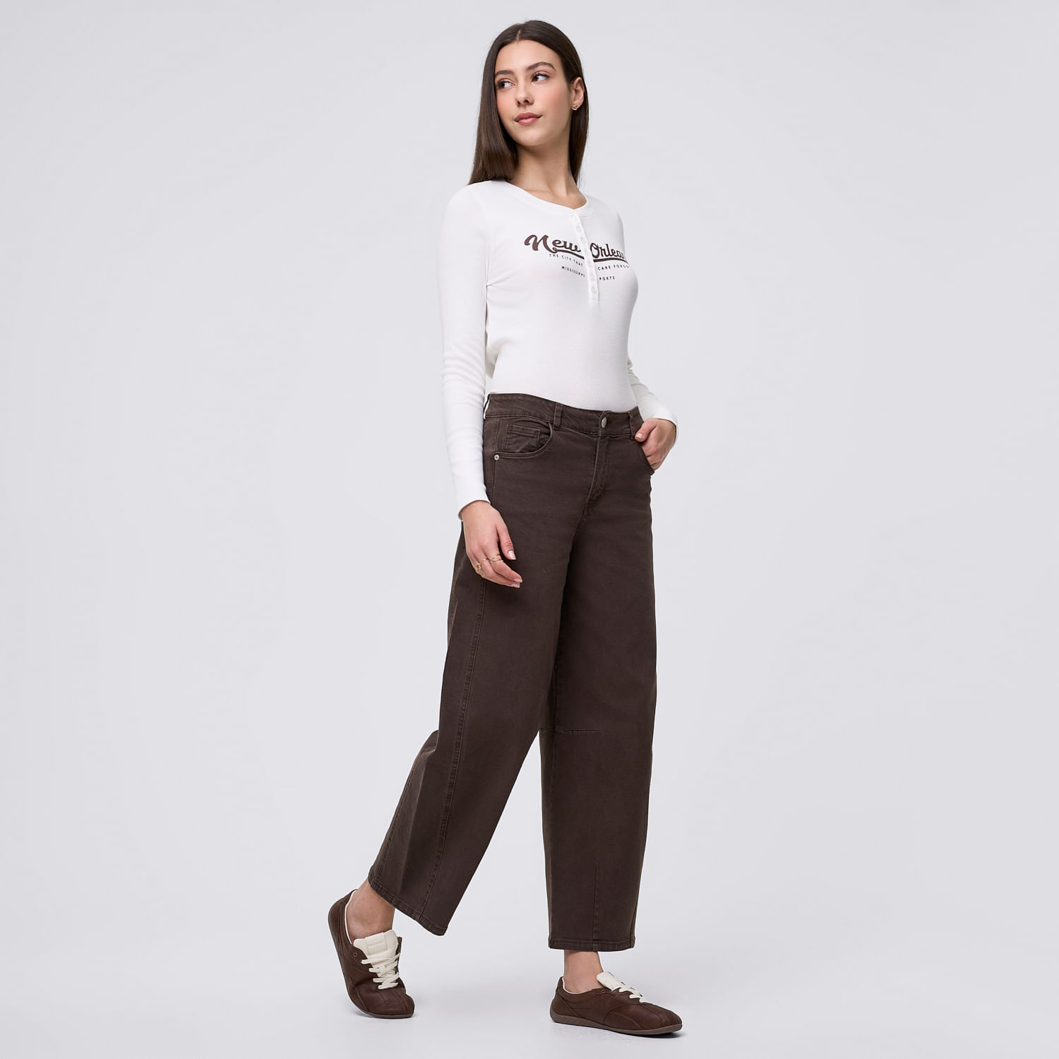 Jean Mujer Chocolate Amc Baggy Marrón 26
