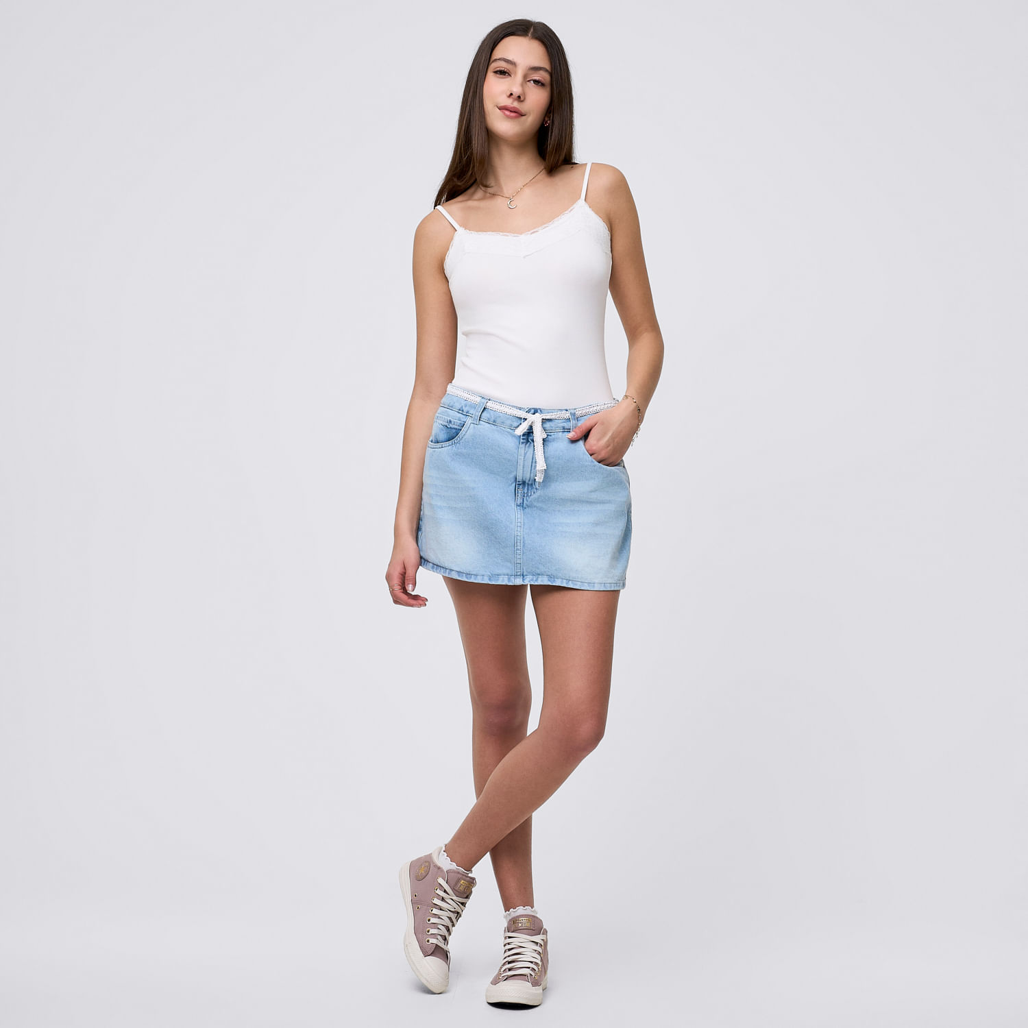 Falda Corta Mujer Lace Amc Celeste M