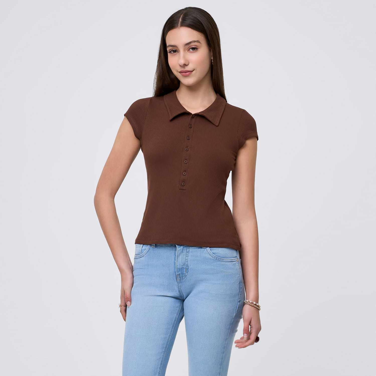 Polo Mujer Cuello Amc Manga Corta Marrón L