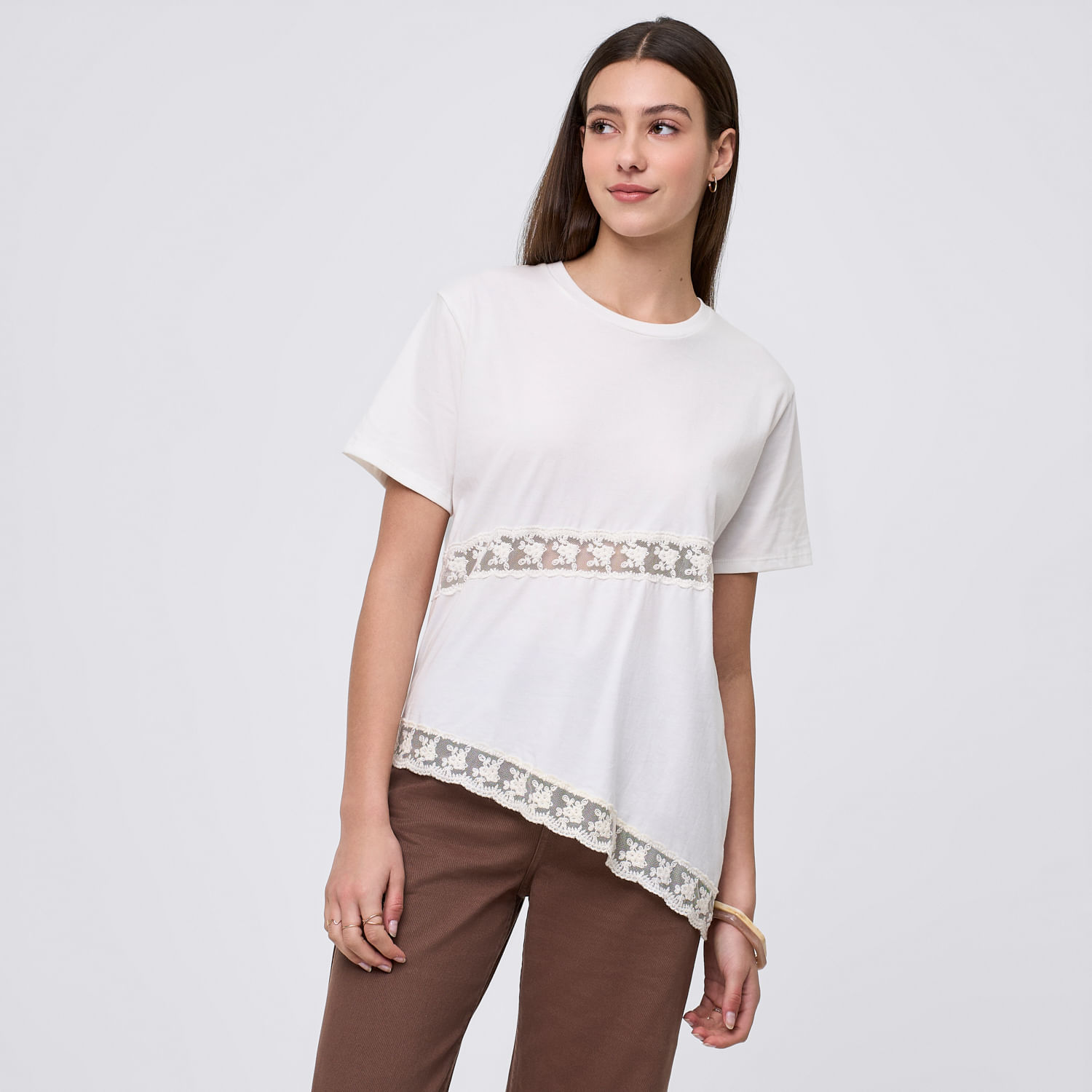 Polo Mujer Encaje Amc Manga Corta Blanco S