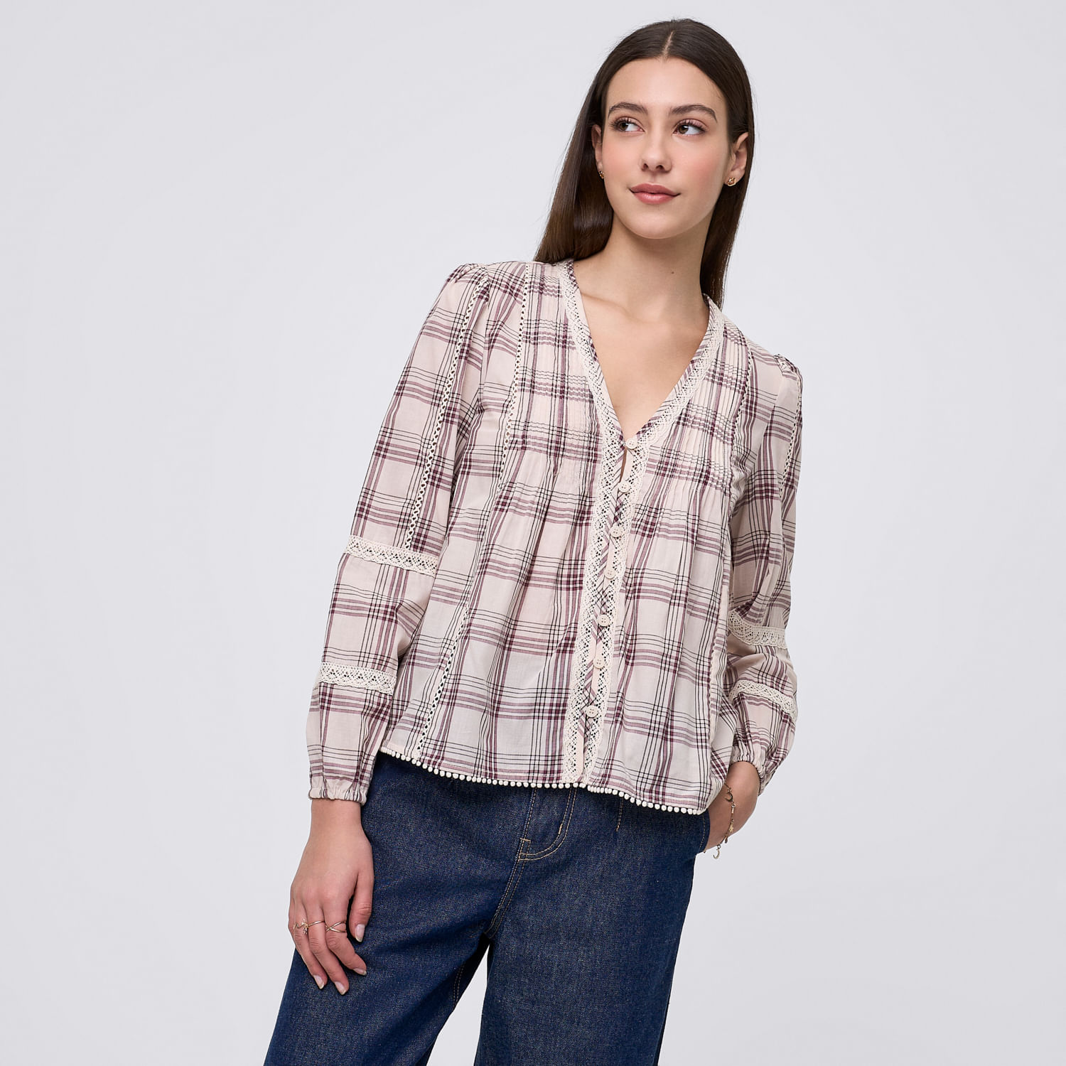 Blusa Mujer Bolillo Amc Manga Larga Crema L