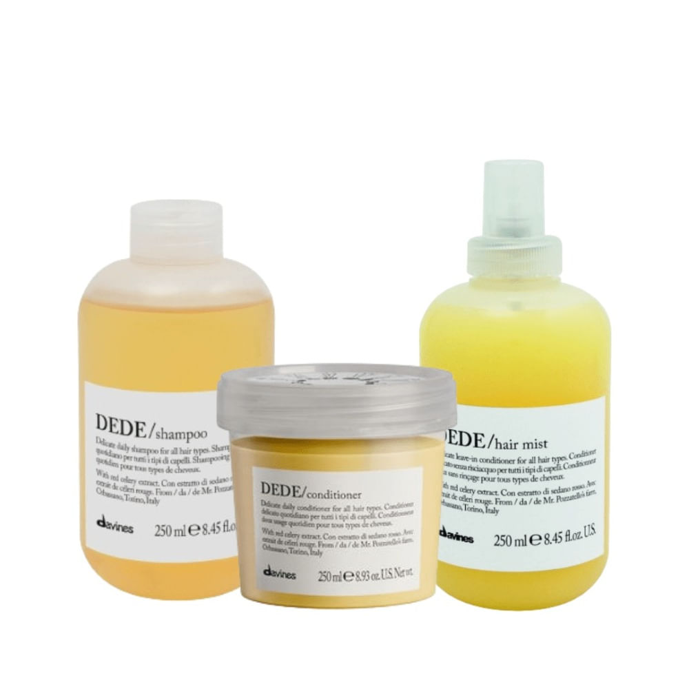 Davines DEDE Pack Hidratación Shampoo 250ml + Acondicionador 200ml + Hair Mist 250ml Davines DEDE Shampoo Hidratación Cabello Delicado 250 ml + Acondicionador 200 ml + Spray 250 ml
