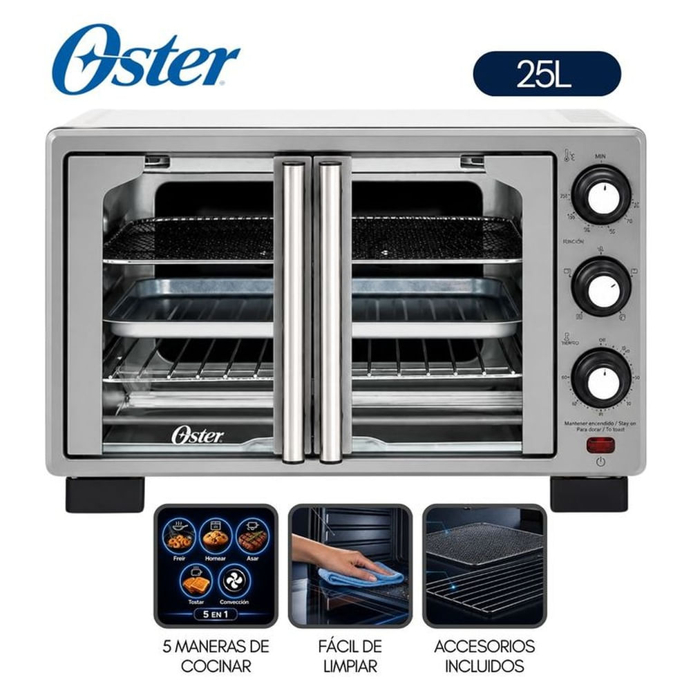 Horno con freidora de aire Oster  de 25 litros  puertas francesas TSSTTV25FDMAFNS
