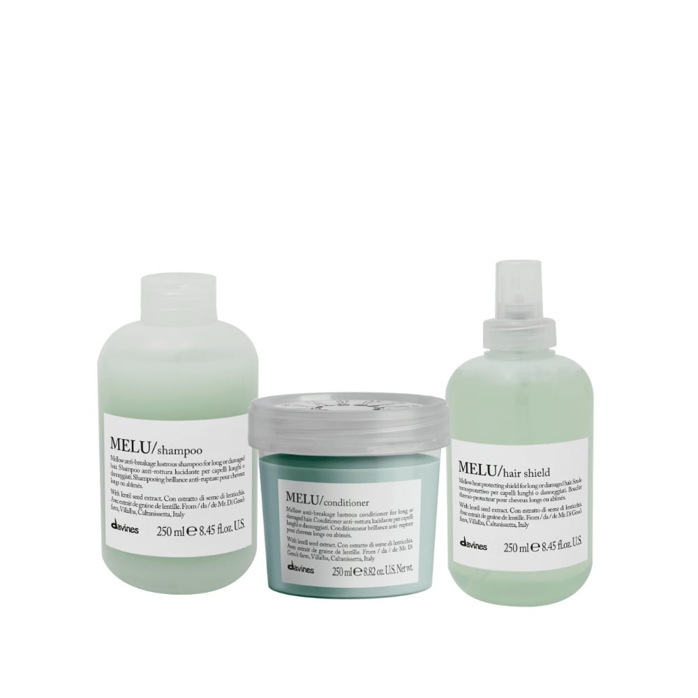 Davines Melu Pack Reparación Cabello Dañado Shampoo 250 ml + Acondicionador 250 ml + Spray 250 ml Davines Melu Shampoo Reparación Cabello Dañado 250 ml + Acondicionador 250 ml + Sp