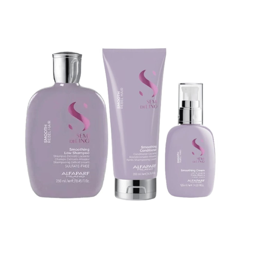 Alfaparf Semi di Lino Smoothing Pack Anti Frizz Shampoo 250ml + Acondicionador 200ml + Crema 125ml