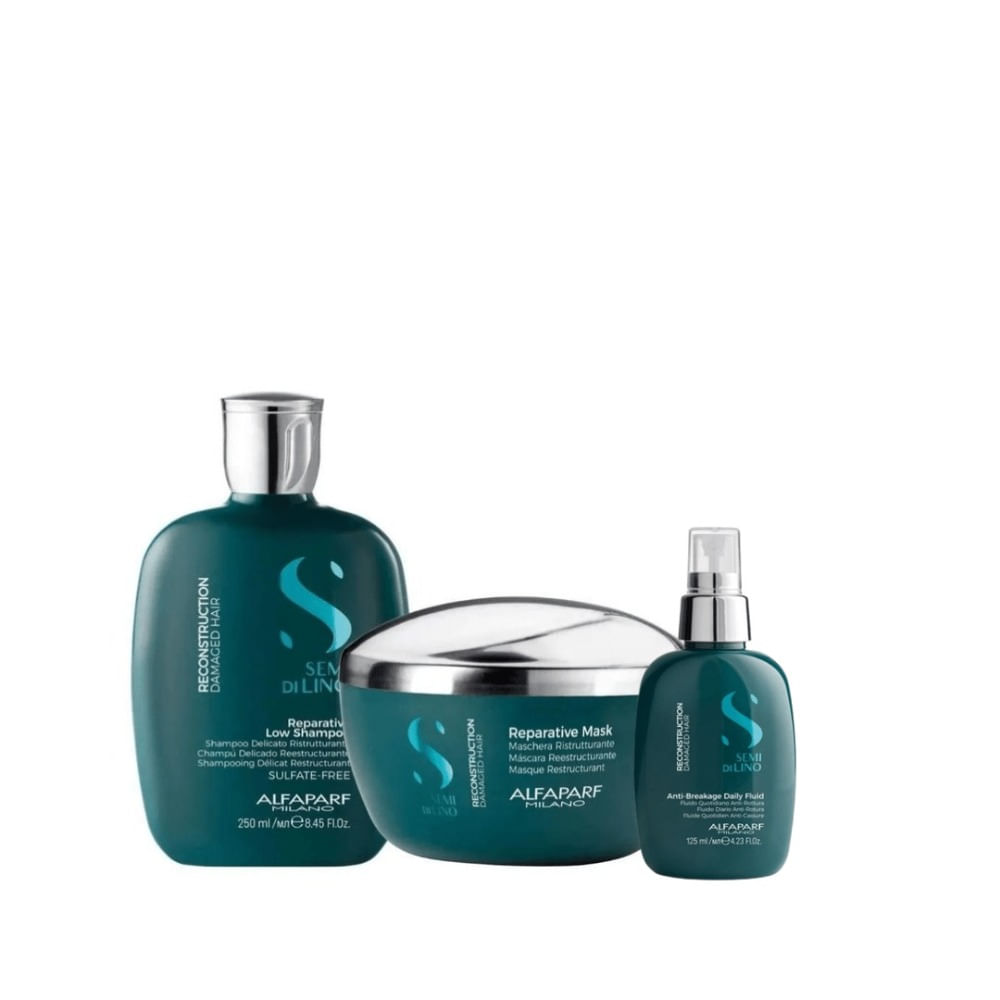 Alfaparf Semi di Lino Reparative Pack Reparación Shampoo 250ml + Mascarilla 200ml + Fluido 125ml Alfaparf Reparative Shampoo Reparación Cabello Dañado 250 ml + Mascarilla 200 ml +