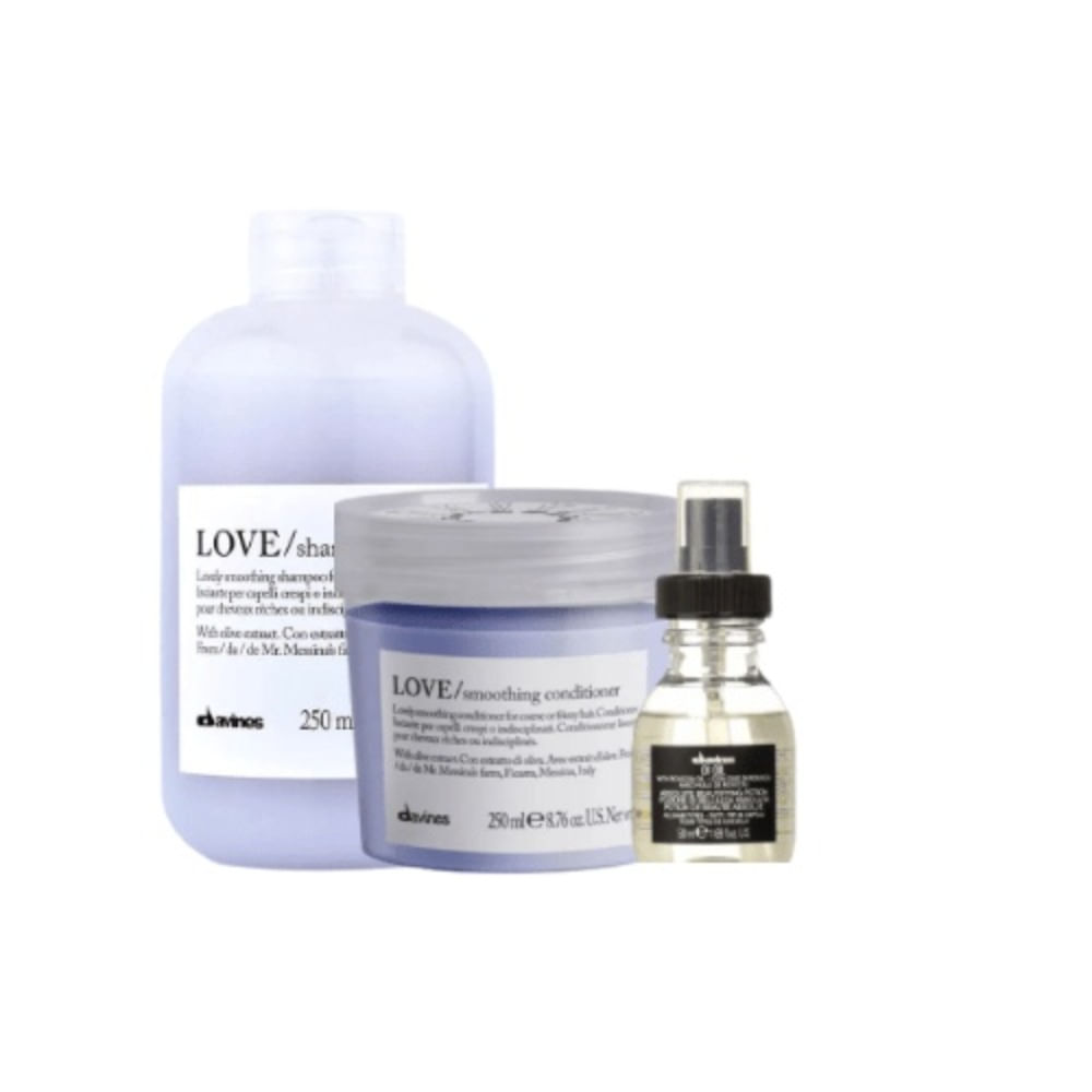 Davines Love Smoothing Pack Anti Frizz Shampoo 250ml + Acondicionador 250ml + Óleo 50ml Davines Love Smoothing Shampoo Anti Frizz Cabello Rebelde 250ml + Acondicionador 250ml + Óle