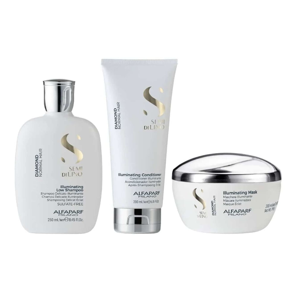 Alfaparf Semi di Lino Diamond Pack Brillo Shampoo 250ml + Acondicionador 200ml + Mascarilla 200ml Alfaparf Diamond Shampoo Brillo Cabello Normal 250 ml + Acondicionador 200 ml + Ma