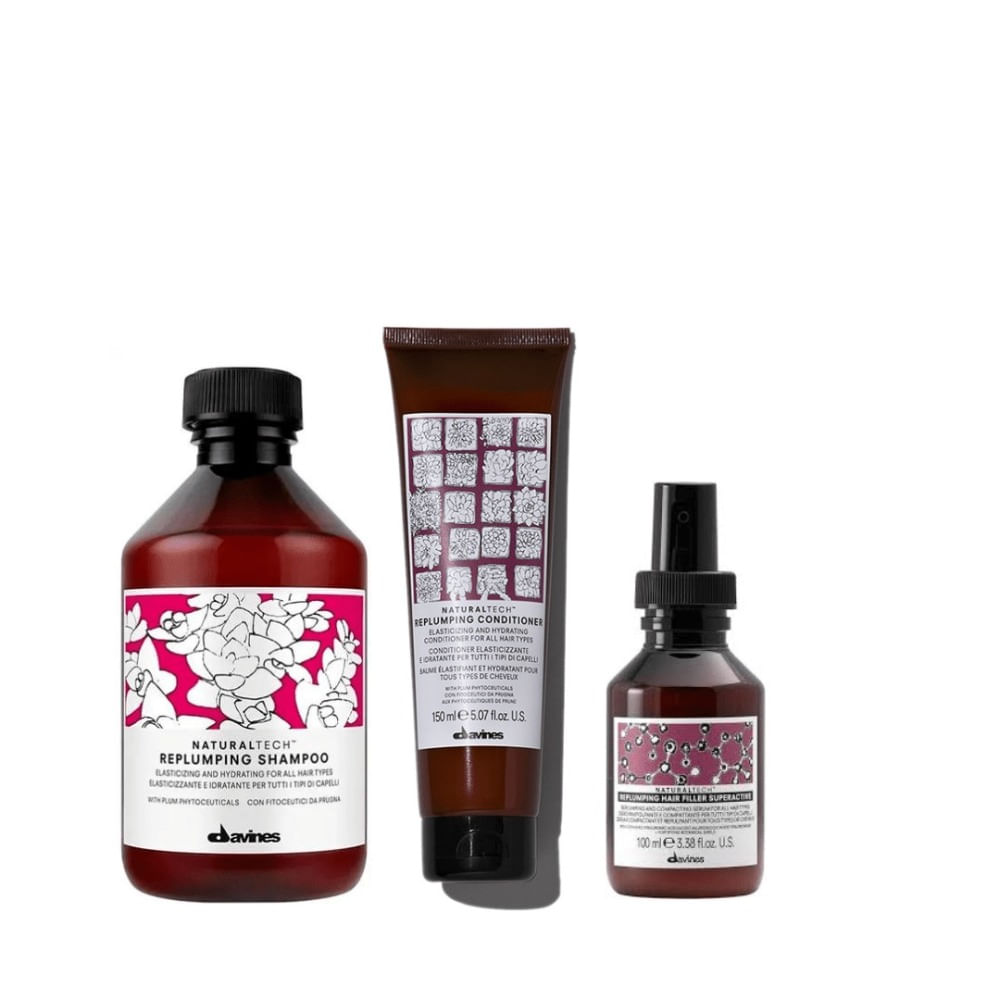 Davines Replumping Pack Volumen Shampoo 250ml + Acondicionador 150ml + Tratamiento 100ml Davines Replumping Shampoo Volumen Cabello Fino 250 ml + Acondicionador 150 ml + Tratamient