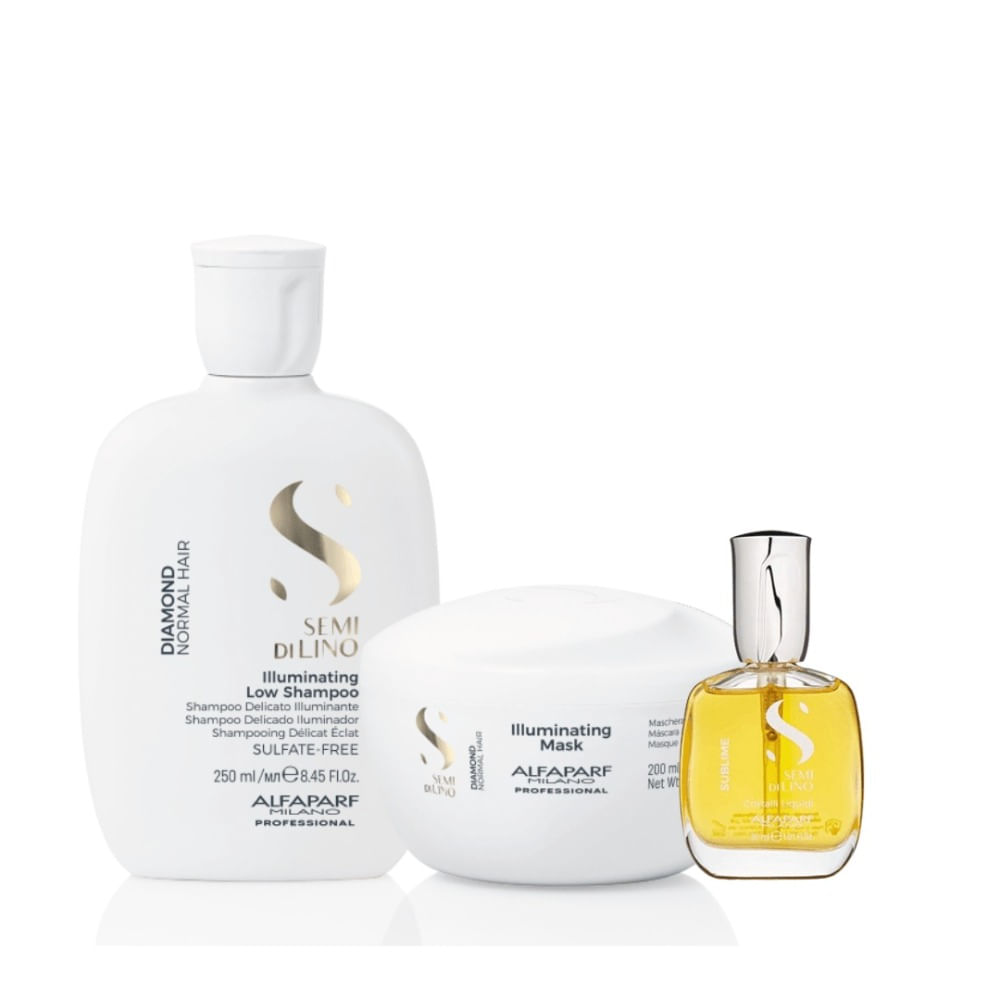 Alfaparf Semi di Lino Diamond Pack Brillo Shampoo 250ml + Mascarilla 200ml + Sérum 30ml