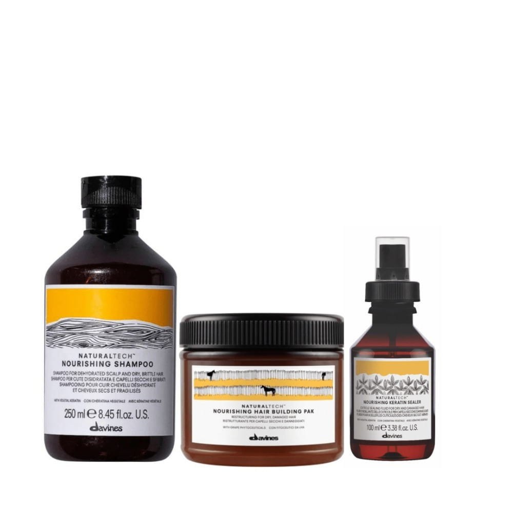 Davines Nourishing Pack Reparación Shampoo 250ml + Tratamiento 250ml + Keratin Sealer 100ml Davines Nourishing Shampoo Reparación Cabello Seco 250ml + Tratamiento 250ml + Keratin S