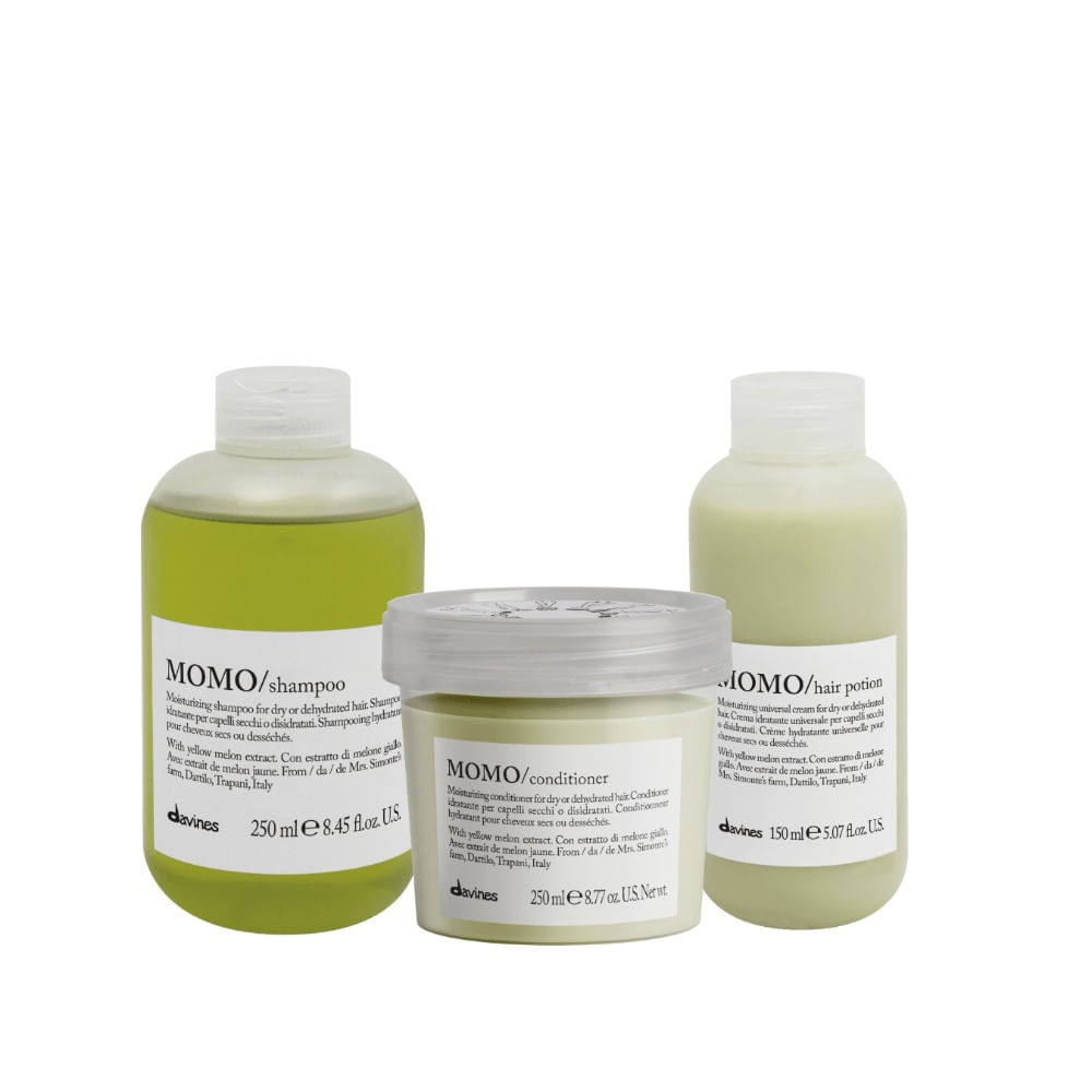 Davines Momo Pack Hidratación Cabello Seco Shampoo 250 ml + Acondicionador 250 ml + Leave In 150 ml Davines Momo Shampoo Hidratación Cabello Seco 250 ml + Acondicionador 250 ml + L