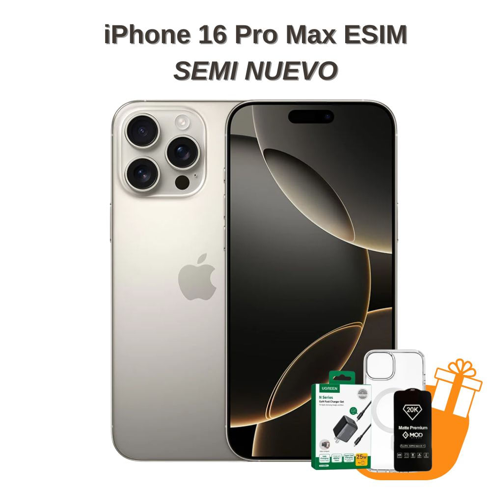 iPhone 16 Pro Max 256GB Seminuevo  Natural Titanium - Incluye Mica Case y Cargador Ugreen de regalo