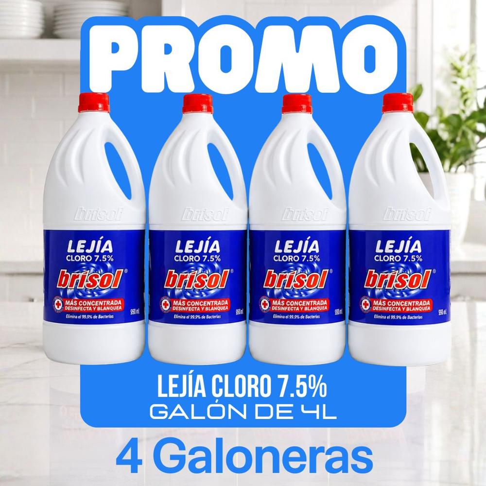Lejía Cloro Concentrado 4L Pack 4 Galoneras Brisol