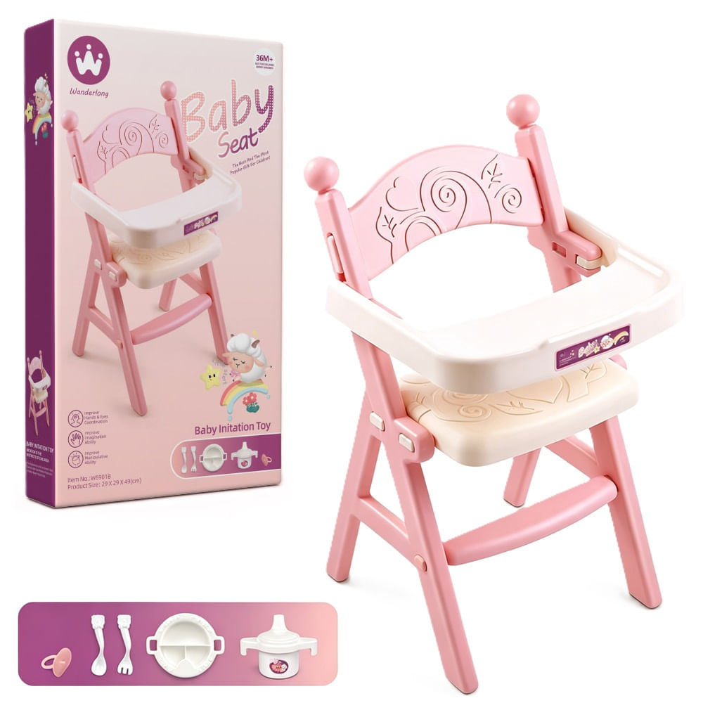 Silla para Comer Rosada para Muñecas con Accesorios