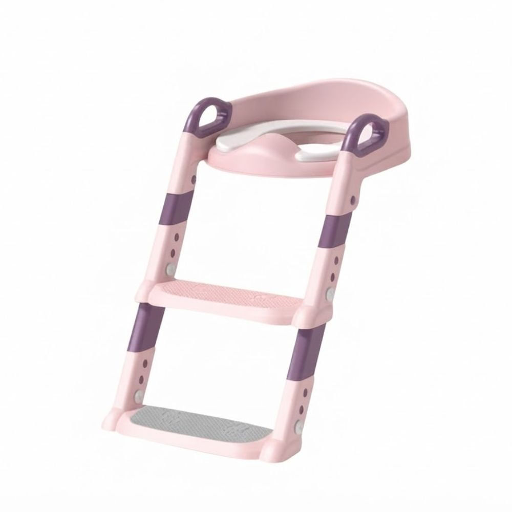 Asiento de Inodoro de Baño con Escalera para Niños Rosado BC-106 Cojín PP