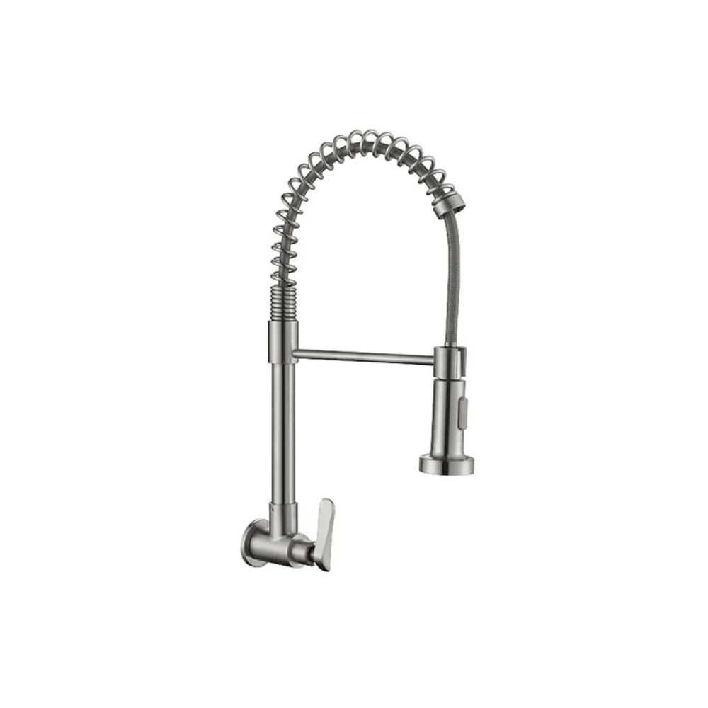 LLAVE DE COCINA RESORTE SATINADO PARED LC304-2014 Acero