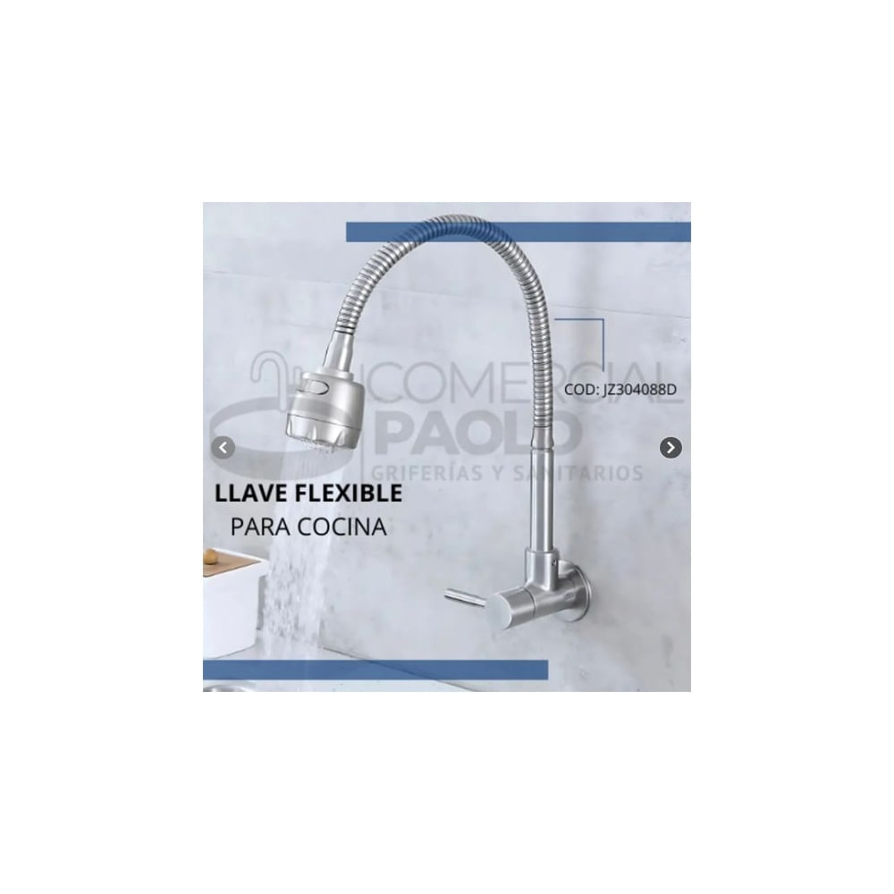 LLAVE DE COCINA FLEXIBLE SATINADO A PARED JZ304088D Acero