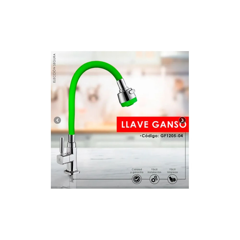 LLAVE DE COCINA PARED PICO FLEXIBLE VERDE GF1206-04