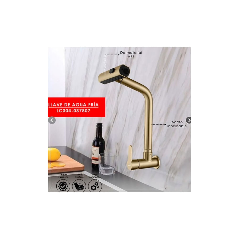 LLAVE DE COCINA DORADO PARED RETRACTIL LC304-037803 Dorado