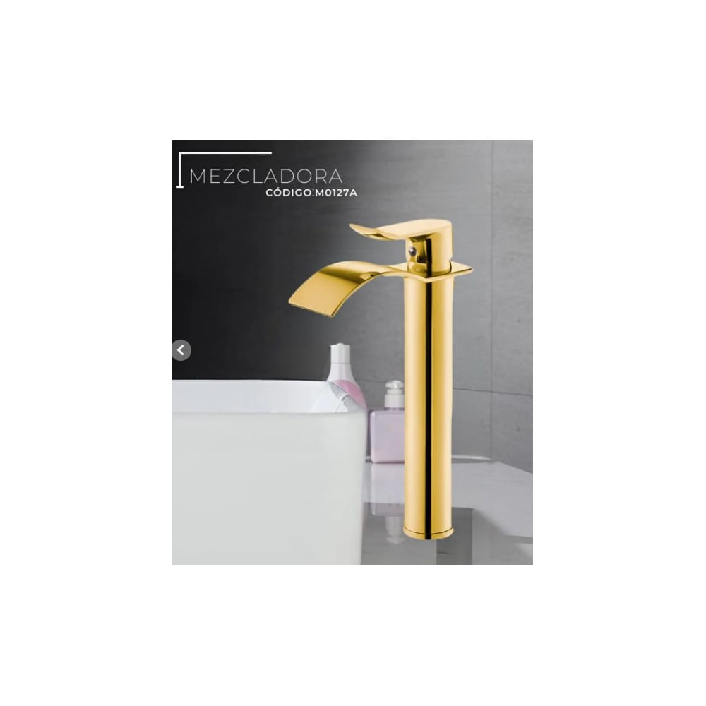 MEZCLADORA MONOCOMANDO PARA LAVATORIO ALTO CASCADA DORADO M0127A Dorado