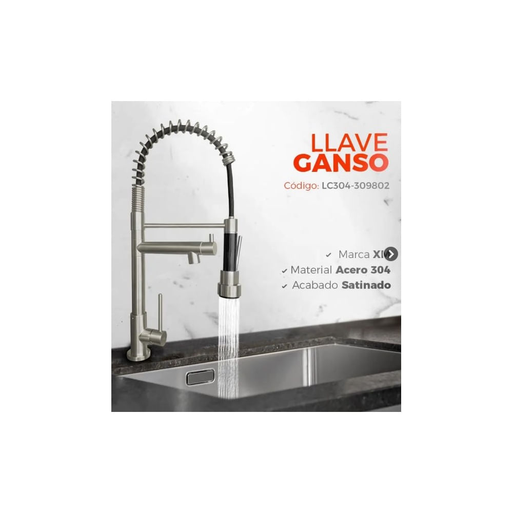 LLAVE DE COCINA AL MUEBLE SATINADO 2 SALIDAS LC304-309802 AGUA FRIA Acero