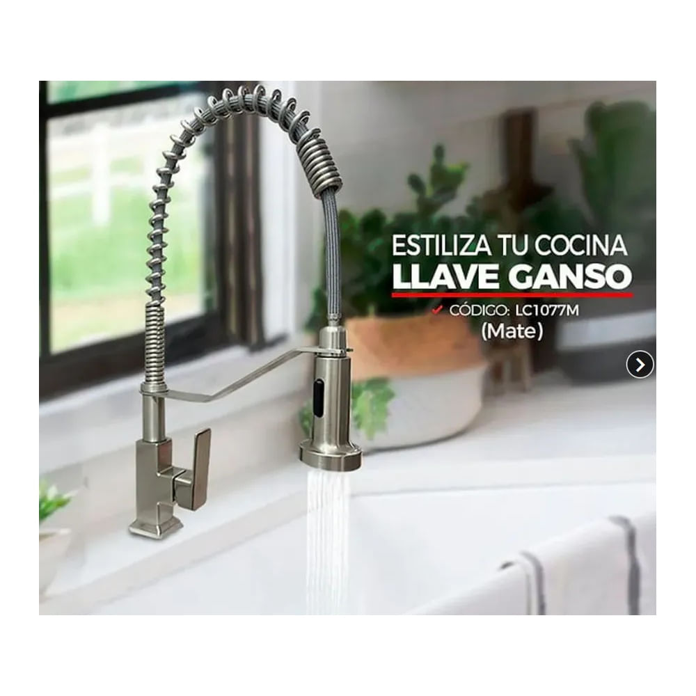 LLAVE DE COCINA RESORTE SATINADO AL MUEBLE LC1077M Acero