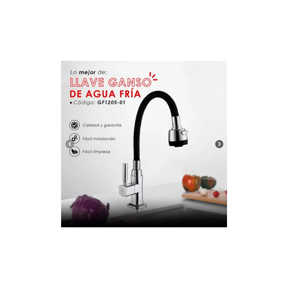 LLAVE DE COCINA AL MUEBLE FLEXIBLE NEGRO GF1205-01 Negro