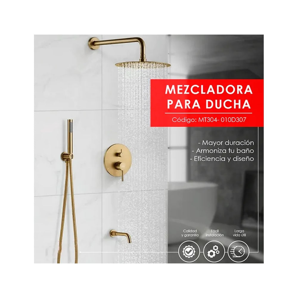 MEZCLADORA DE DUCHA Y TINA DORADO REDONDO MT304-010D307 Dorado