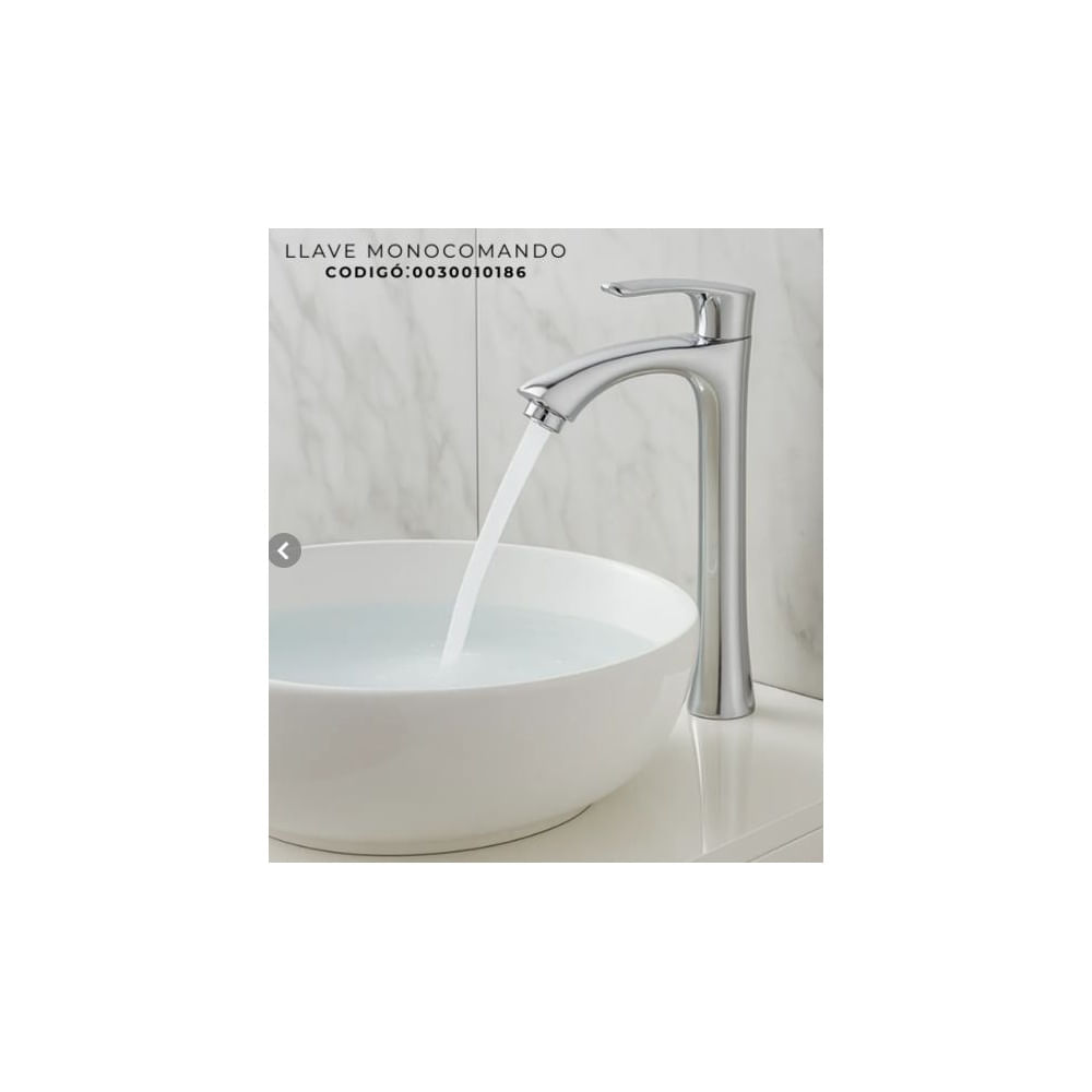 LLAVE MONOCOMANDO ALTO DE LAVATORIO CROMADO FLORIDA AGUA FRIA