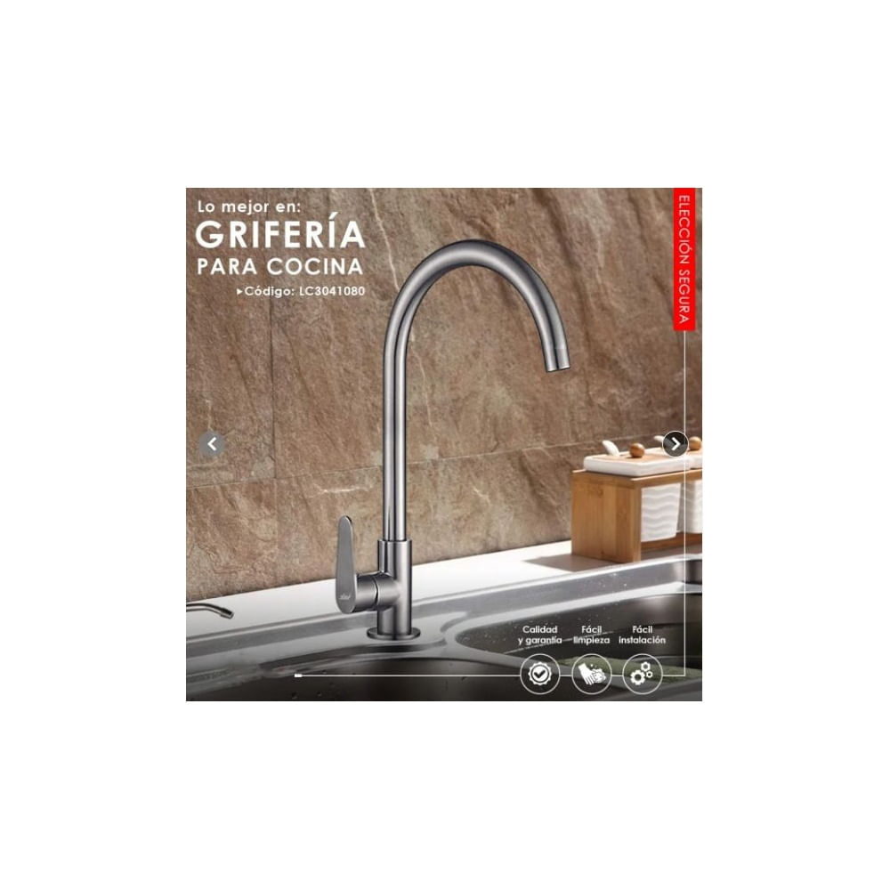 LLAVE DE COCINA SATINADO AL MUEBLE LC304-1080 Acero