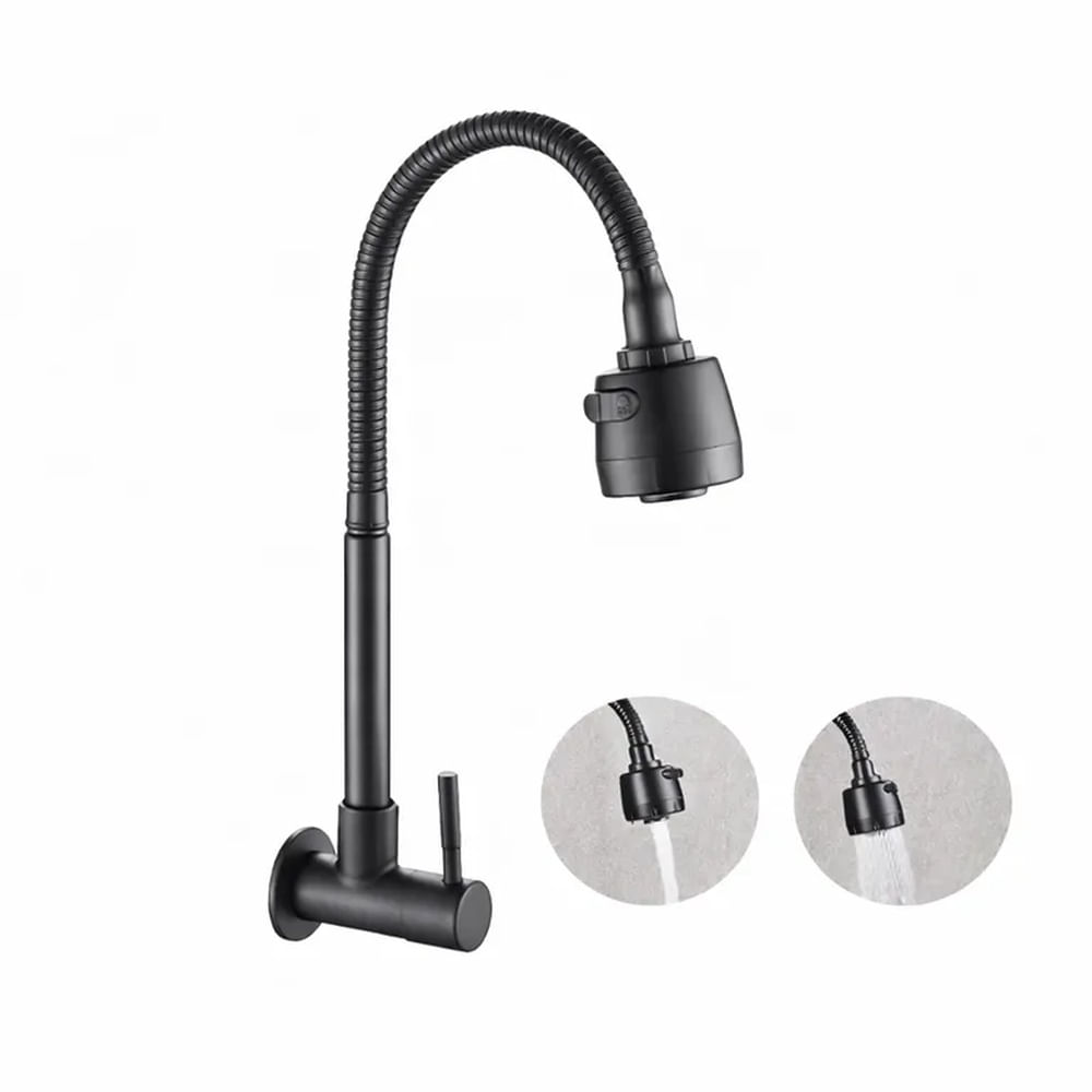 LLAVE DE COCINA PICO FLEXIBLE ACERO NEGRO A PARED JZ304088D01 Negro