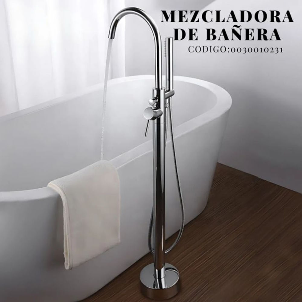 Mezcladora de Bañera con Mini Ducha Teléfono Cromado Bronce SRT de Piso Cromado