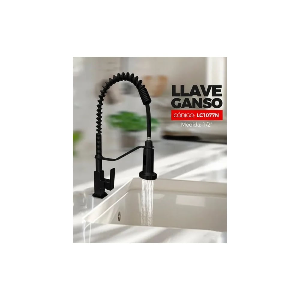 LLAVE DE COCINA RESORTE NEGRO AL MUEBLE LC1077N Negro