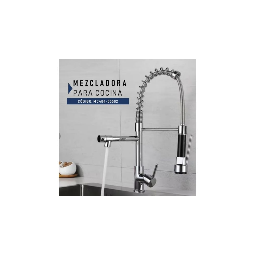MEZCLADORA DE COCINA DOBLE SALIDA RESORTE CROMADO Cromado