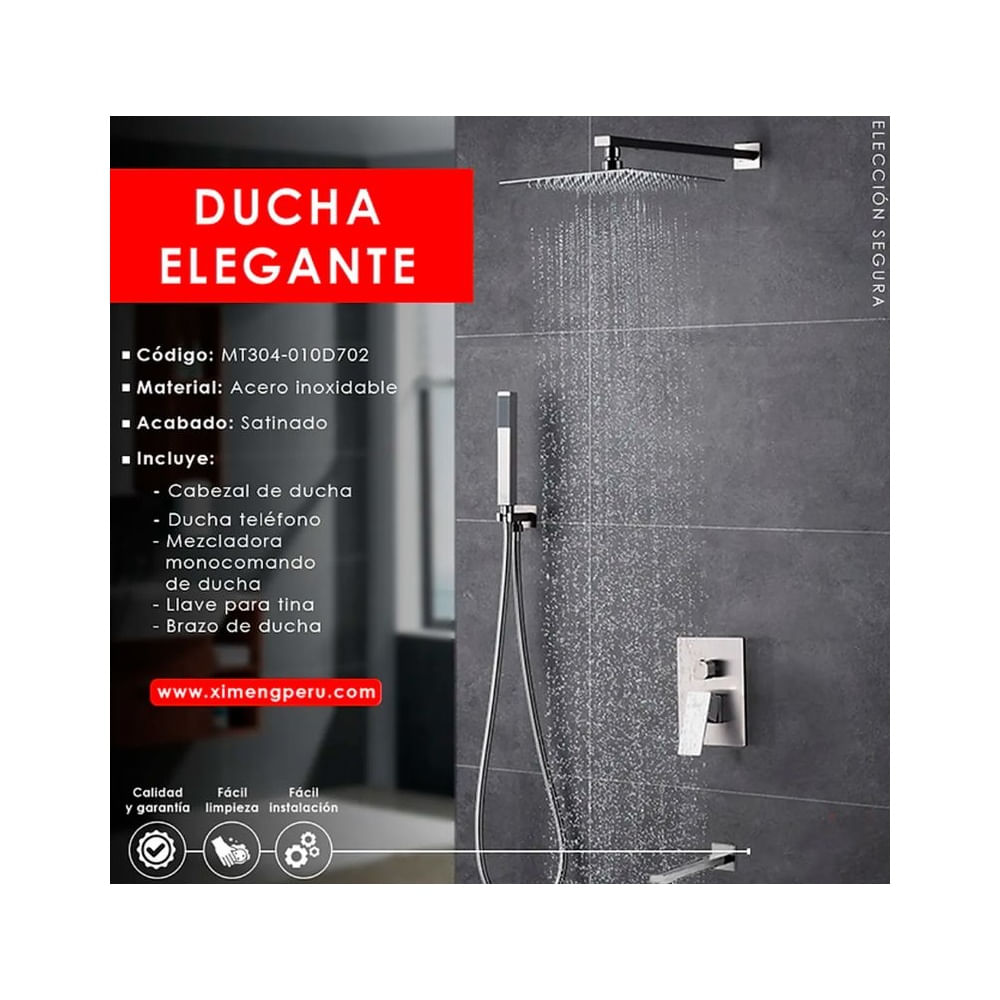 MEZCLADORA DE DUCHA Y TINA SATINADO CUADRADO MT304-010D702 Acero