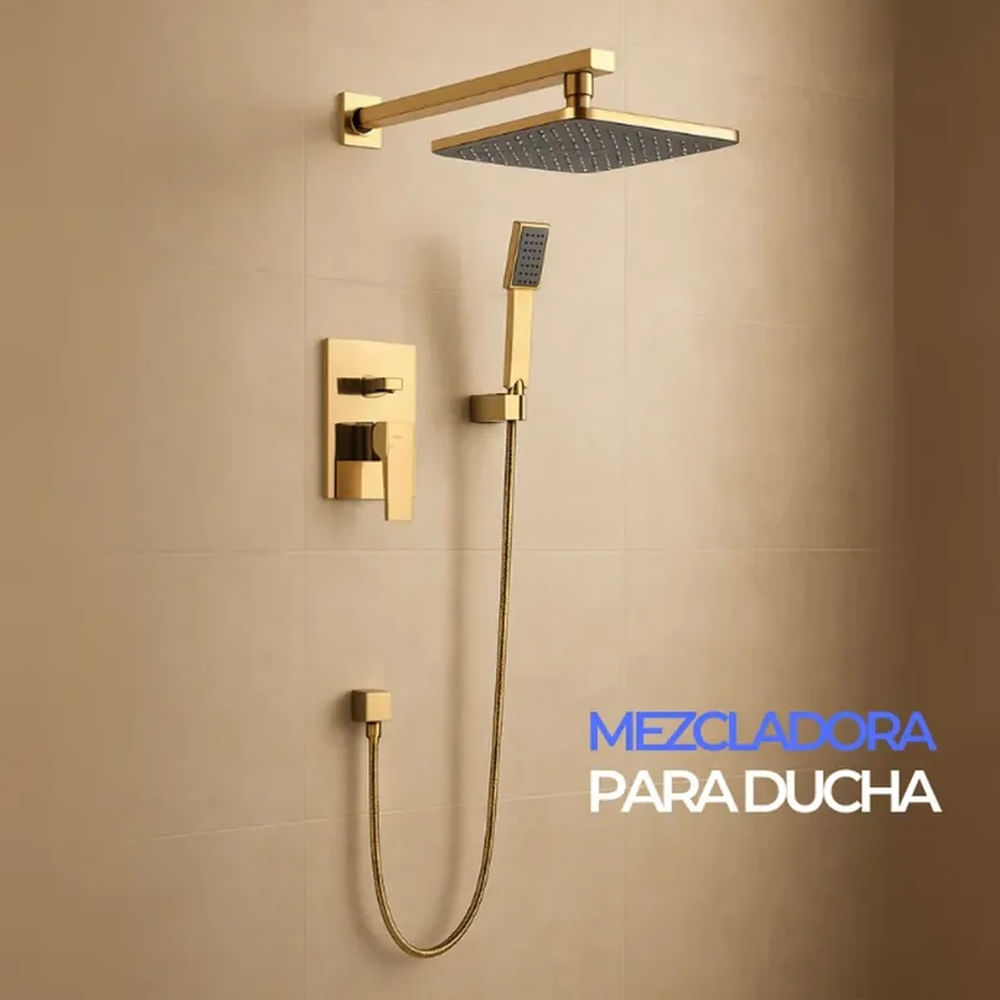 Mezcladora de Ducha y Teléfono Cuadrada Bronce Dorado Empotrable 6004 Sands Dorado