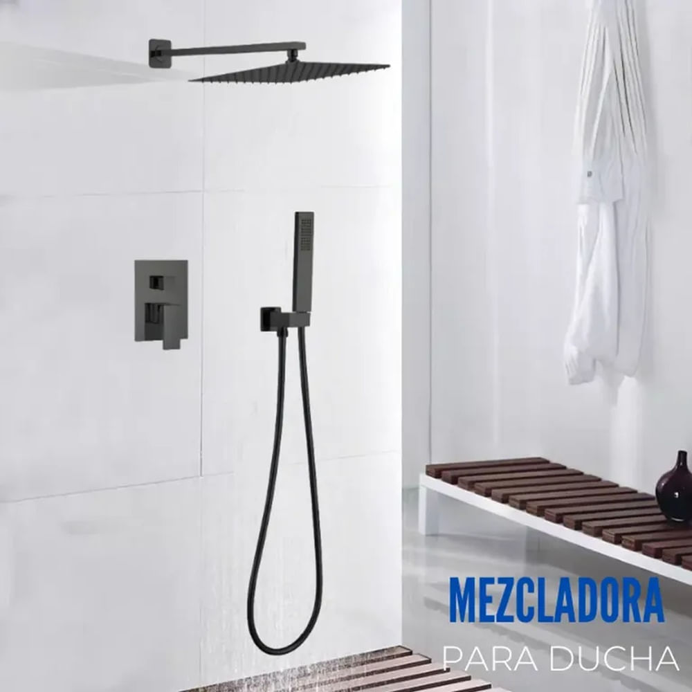 Mezcladora de Ducha y Teléfono Cuadrado Negro FB024 Sands Bronce Empotrable Negro