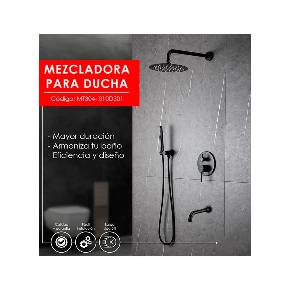 MEZCLADORA PARA DUCHA Y TINA NEGRO REDONDO MT304-010D301 Negro