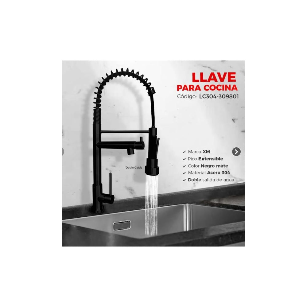 LLAVE DE COCINA AL MUEBLE NEGRO 2 SALIDAS LC304-309801 Negro