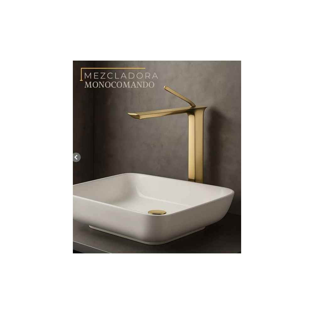 MEZCLADORA MONOCOMANDO DE LAVATORIO ALTO BOSSINI BRONCE DORADO